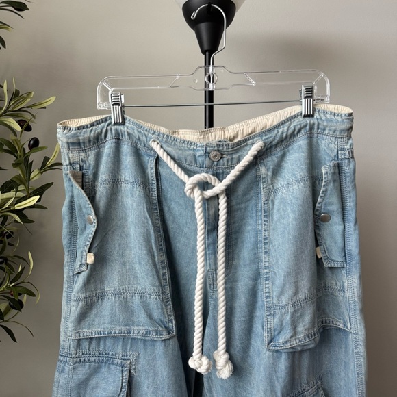 Free People South Bay Utility Cargo Pants Light Blue Large - Picture 2 of 8
